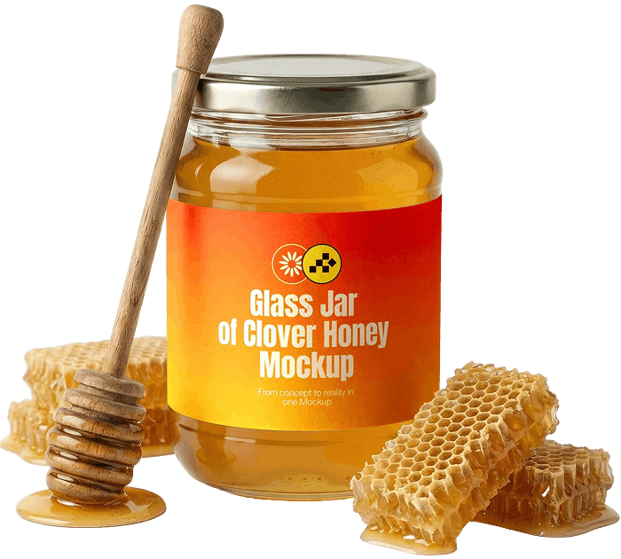 A glass jar of clover honey